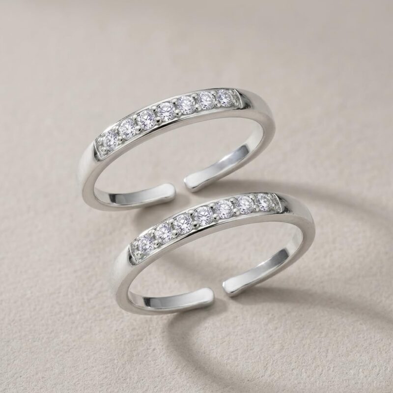 Parnika 925 Sterling Silver Toe Rings for Women | Adjustable Chandi Bichiya with CZ | Pure 92.5 Sterling Silver Leg Finger Rings | Everyday Wear | Certificate of Authenticity (1 Line White) - Image 3
