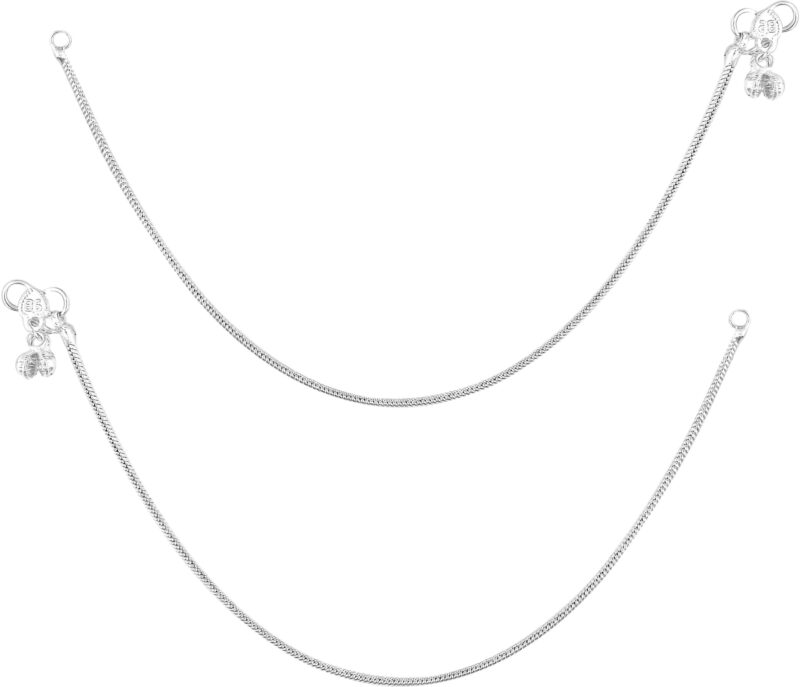 Lila Jewellery for All Occassions Traditional White Metal Anklet Payal Pair for Women Girls (1 Pair)