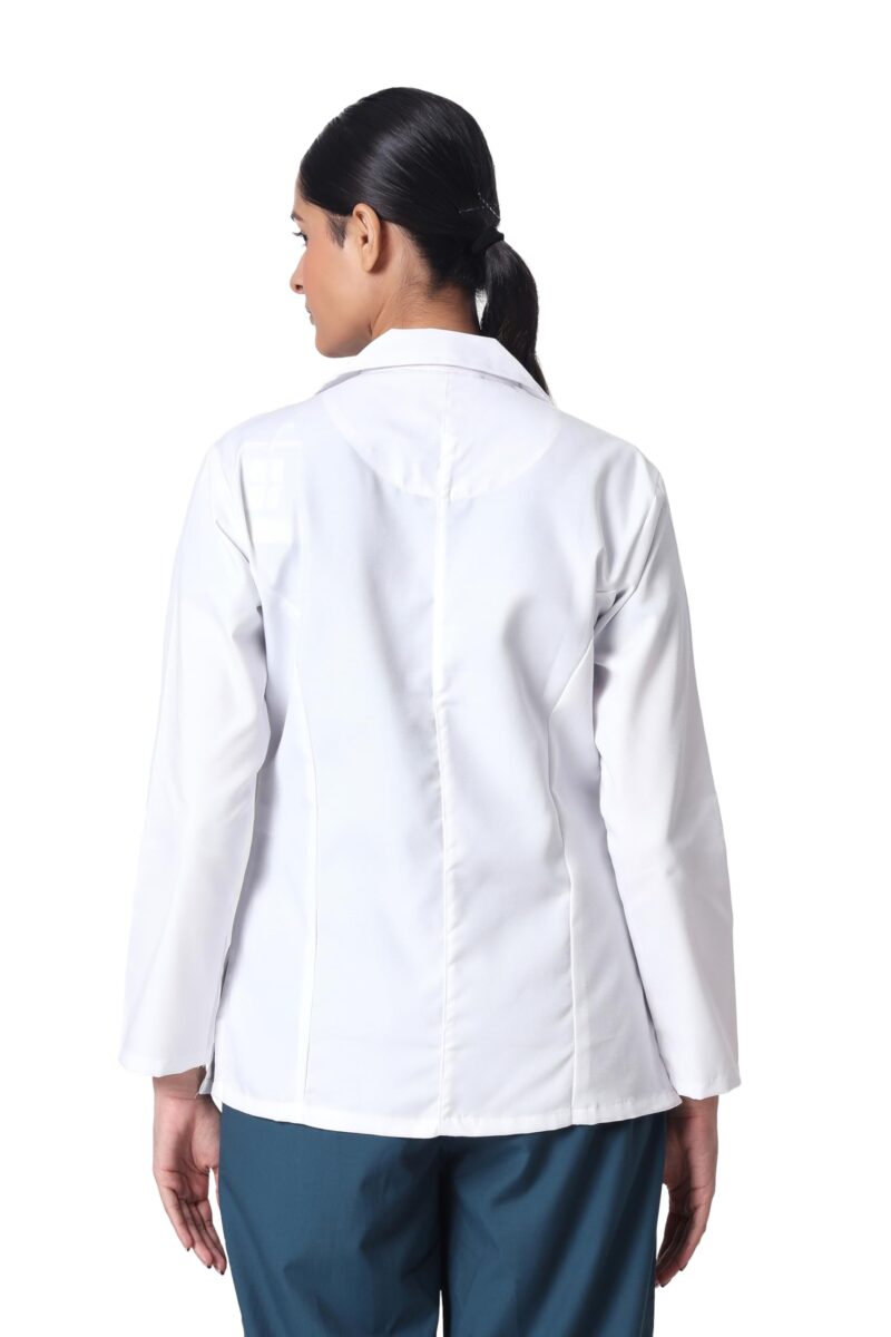 KNYA Women's Lab Coat | Poly Viscose Long Sleeves Short Medical Apron | 3 Pockets Apron Lab Coat | Uniform for Doctors | XXL, White - Image 2