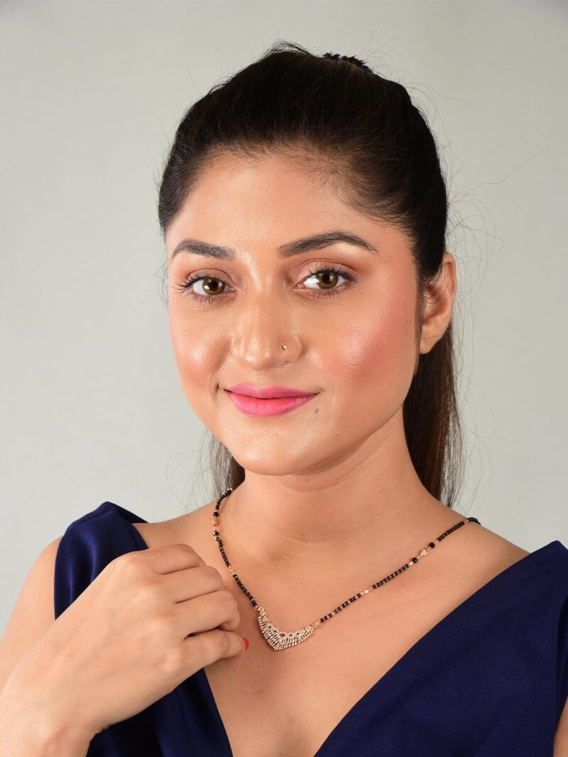 Nilu's Collection Rose Gold Plated American Diamond Mangalsutra with Black Beads For Women (Style 1) - Image 7