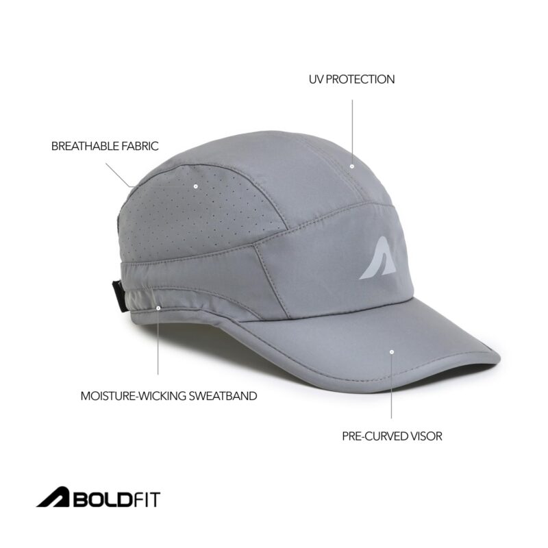 Boldfit Cap for Men Snapback Mens Cap Stylish Quick Dry Unisex Mens Caps for Women Sun Protection HeadCap for Boys Sports Headwear for Man Summer Caps for Men Baseball, Cricket - Gray - Image 3
