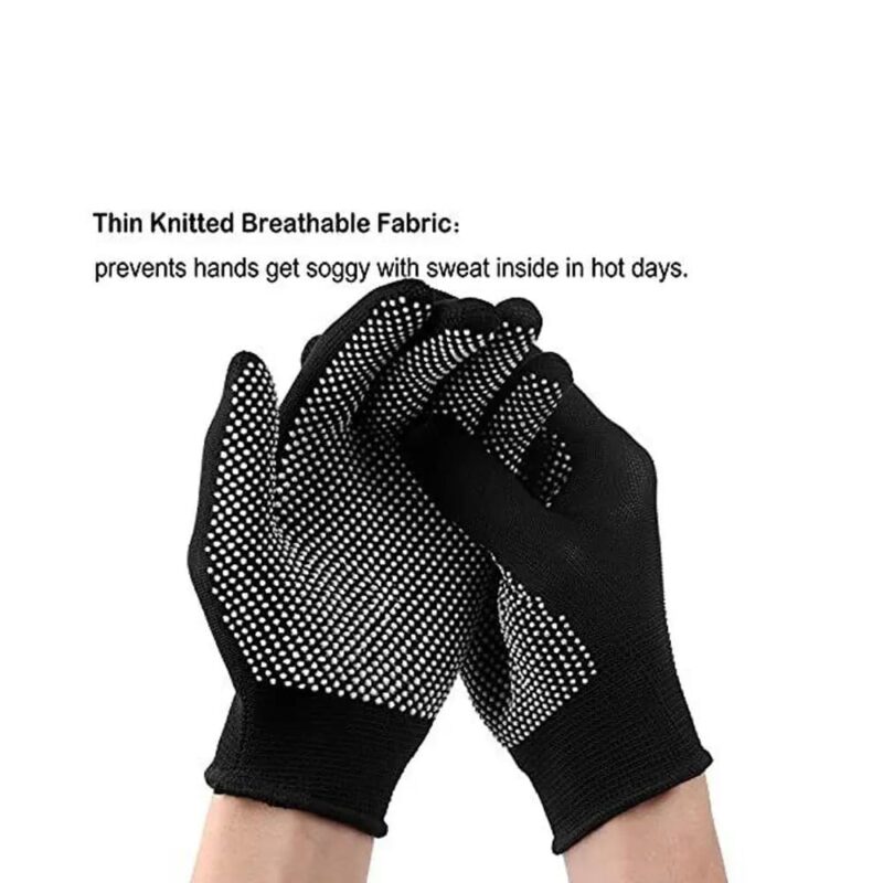 Peeruka Sports PVC-Dotted Cotton Gloves for Enhanced Grip - Ideal for Cricket, Biking, Outdoor Adventures, and Work (Pair, Black)