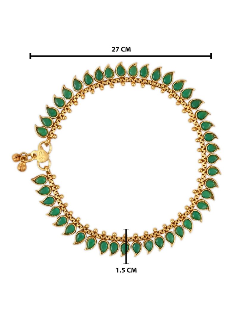 I Jewels Gold Plated Traditional Stone Studded Adjustable Anklets/Payal For Girls & Women (A050G) - Image 3
