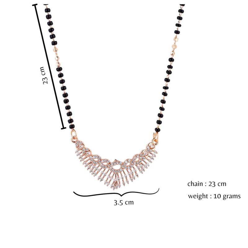 Nilu's Collection Rose Gold Plated American Diamond Mangalsutra with Black Beads For Women (Style 1) - Image 2