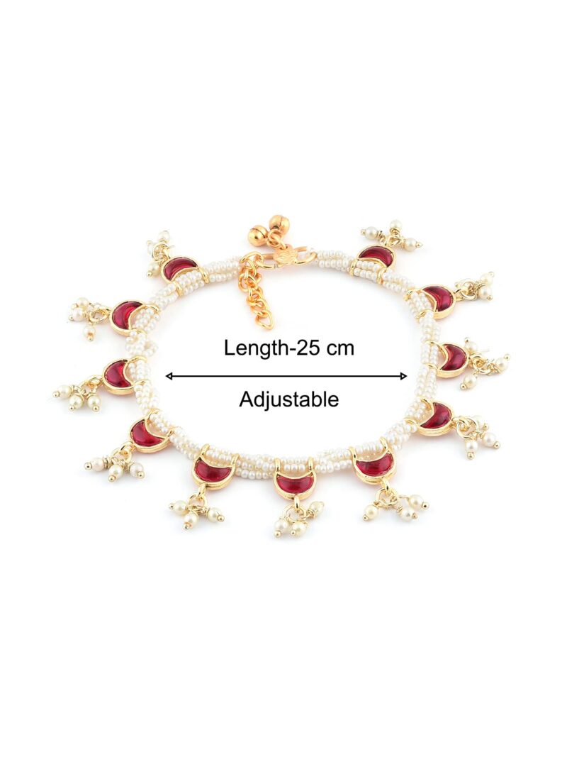 ZAVERI PEARLS Pink Crescent Shape Kundan Drop Multistrand Anklets (2 Payals) For Women-ZPFK11554 - Image 4