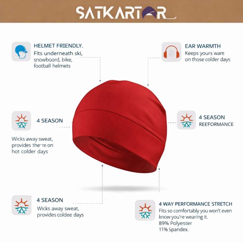 SATKARTAR Cotton Lycra Beanie Skull Cap | Soft, Stretchable Sleep Hat & Helmet Liner | Ideal for Biking, Cycling & Sports – Unisex (White) - Image 3