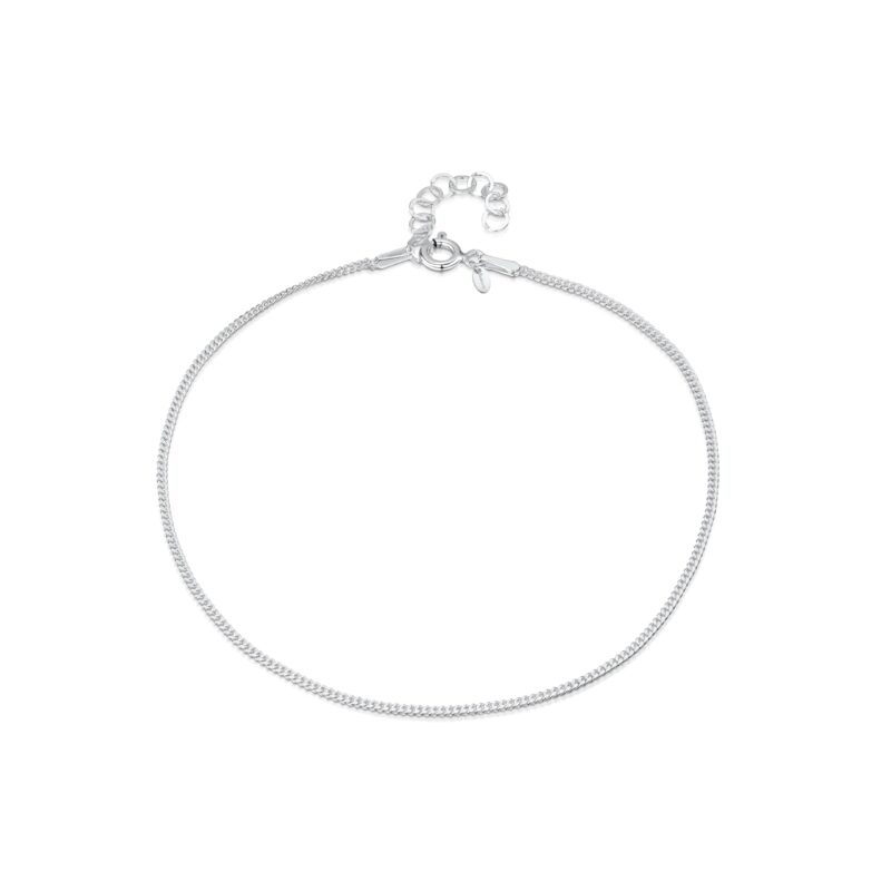 Amberta Italian Sterling Silver Anklet for Women 925 | Adjustable Ankle Bracelets for Women Beaded Heart Summer Jewellery: Curb