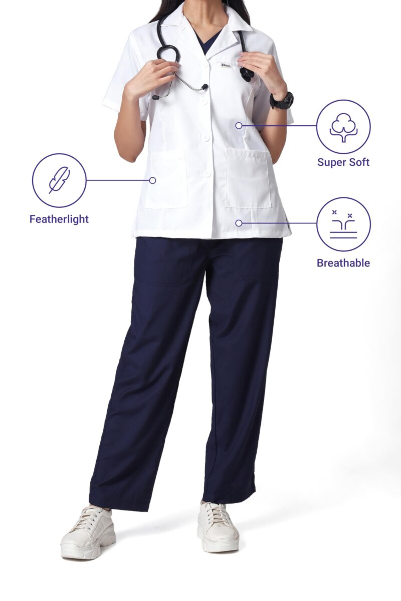 KNYA Women's Lab Coat | Poly Viscose Short Sleeves Short Medical Apron | 3 Pockets Apron Lab Coat | Uniform for Doctors | XXXL, White - Image 5