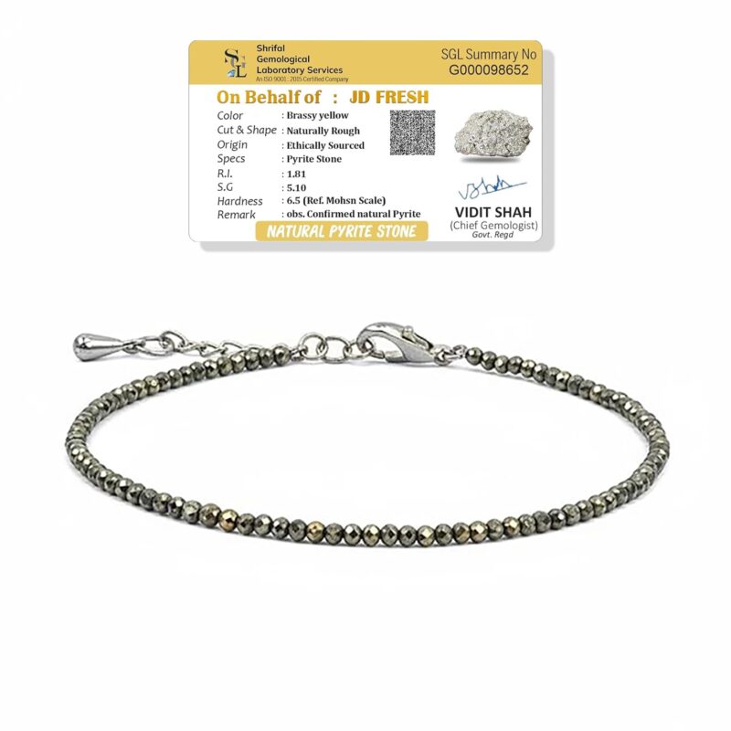 JD FRESH 1 Pack Natural Pyrite Stone Anklet for Women/Raw Pyrite Bracelet/Silver Anklet/Black Metal Anklets/Natural Stone Jewellery for Wealth, Luck & Protection/Best Gift Item
