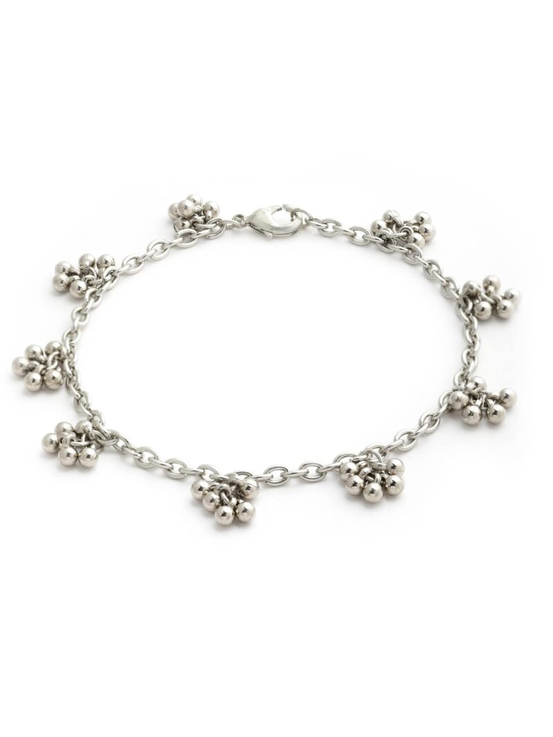 Karatcart Tassel Ball Studded Handcrafted Oxidised Silver Anklets for Women - Image 5