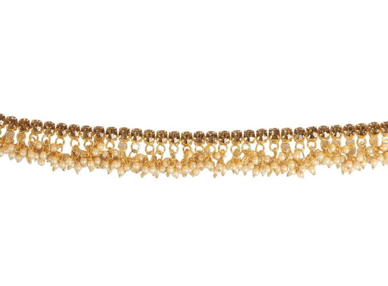 WomenSky Traditional Pearls Stone Fancy Gold Plated Payal/Anklet/Pajeb/Payjeb/Painjan/Ghungroo/Anklet Bracelet/Pattilu for Women - Image 5