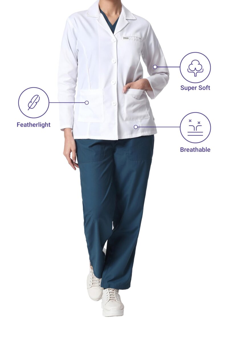 KNYA Women's Lab Coat | Poly Viscose Long Sleeves Short Medical Apron | 3 Pockets Apron Lab Coat | Uniform for Doctors | XXL, White - Image 5