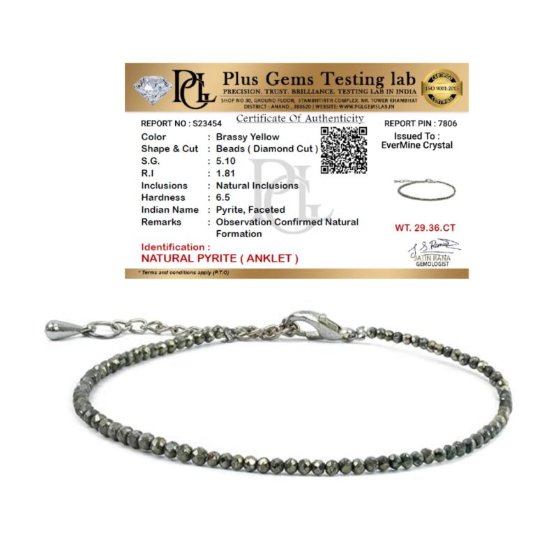 EverMineCrystal Raw Pyrite Anklet | Stone of Money, Protection & Power | Natural Healing Crystal Anklet for Women | Spiritual Jewellery for Women | Gift for Woman & Girlfriend