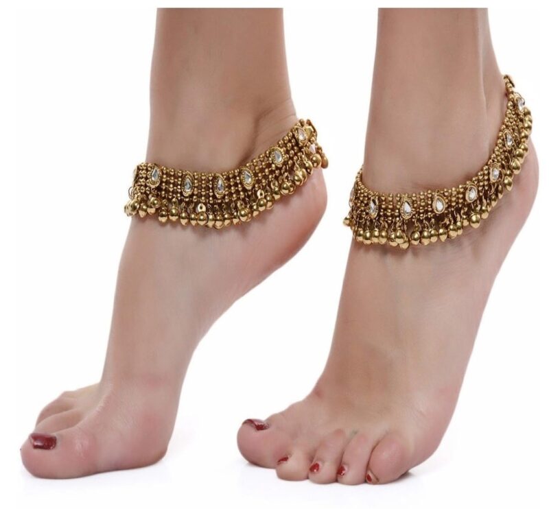 Shining Diva Traditional Jewellery Antique Gold Kundan Payal Anklets For Women and Girls (5634a) - Image 7
