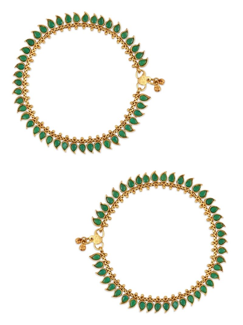 I Jewels Gold Plated Traditional Stone Studded Adjustable Anklets/Payal For Girls & Women (A050G)