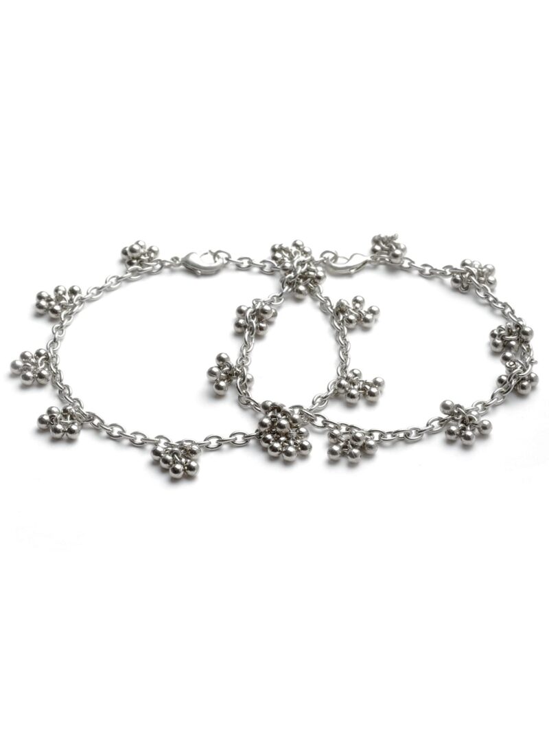 Karatcart Tassel Ball Studded Handcrafted Oxidised Silver Anklets for Women