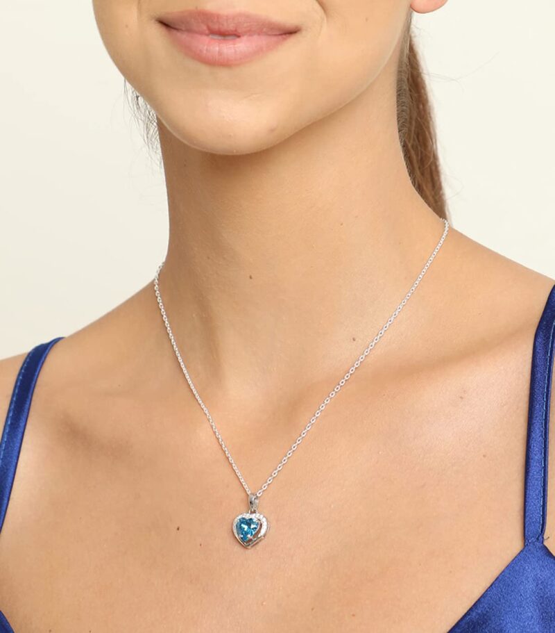 Clara 925 Sterling Silver Sky Blue Heart Pendant with Chain Necklace | Rhodium Plated, Swiss Zirconia | Gift for Women & Girls - Image 3