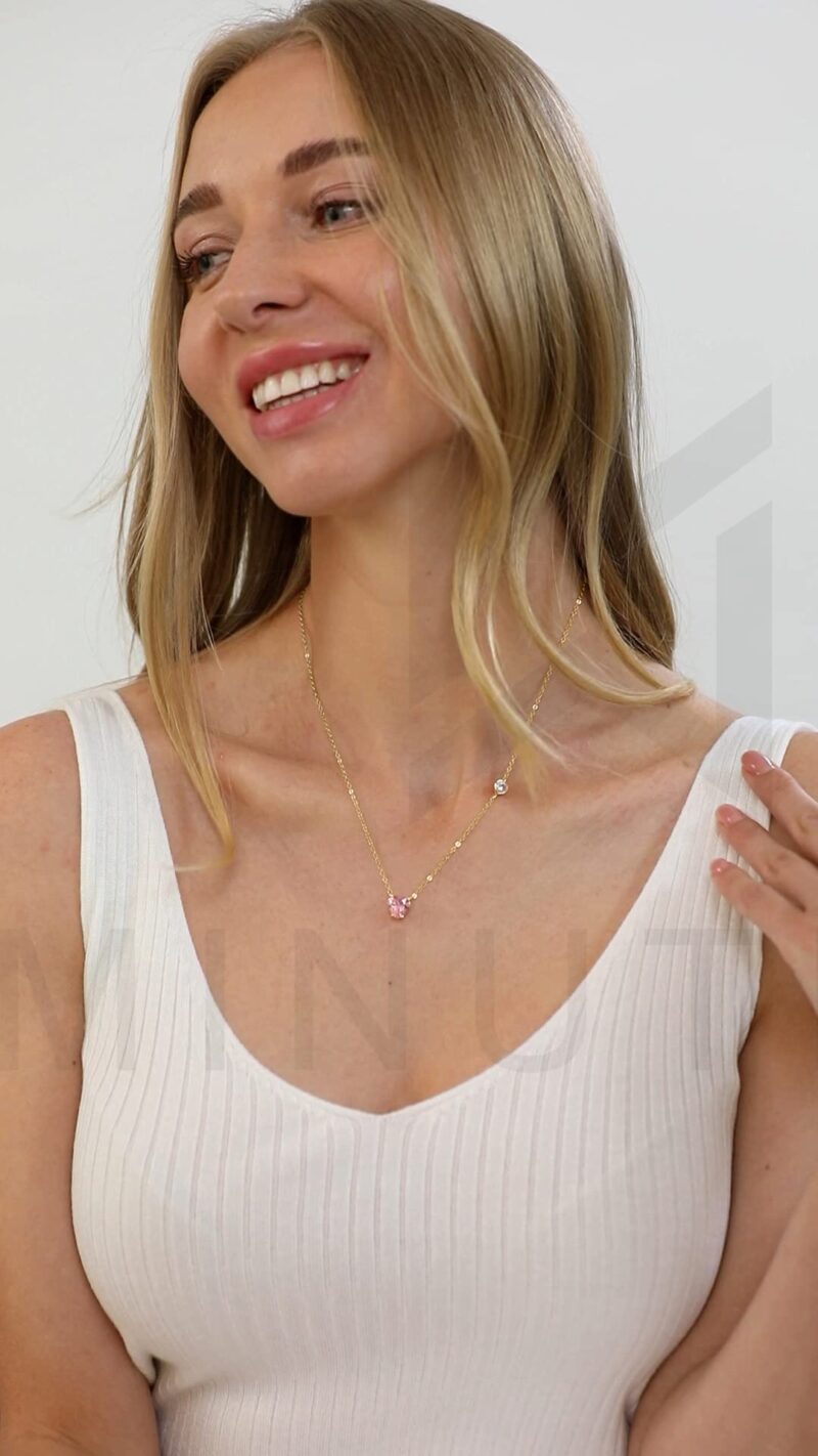 MINUTIAE Love Heart Shape With Pink & White Diam Gold Plated Pendant Necklace for Girls And Women with Extendable Chain - Image 7