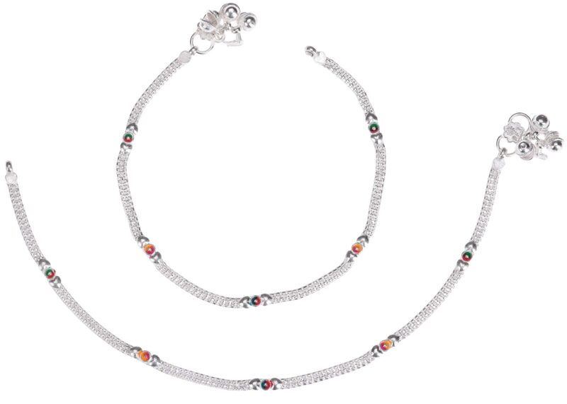 AanyaCentric Indian Traditional Ethnic White Metal Anklet Pair Silver Leg Bracelet For Women Payal Girls Kolusu