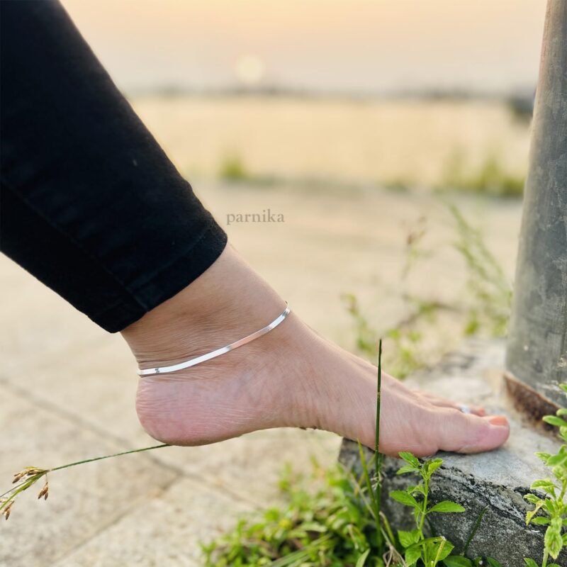 Parnika MJ 925 Beautiful Silver Payal Anklets In Pure 92.5 Sterling Silver For Women & Girls | With Certificate Of Authenticity | Pure Chandi Payal | Gift For Her |(Flat Snake - Pair) - Image 2
