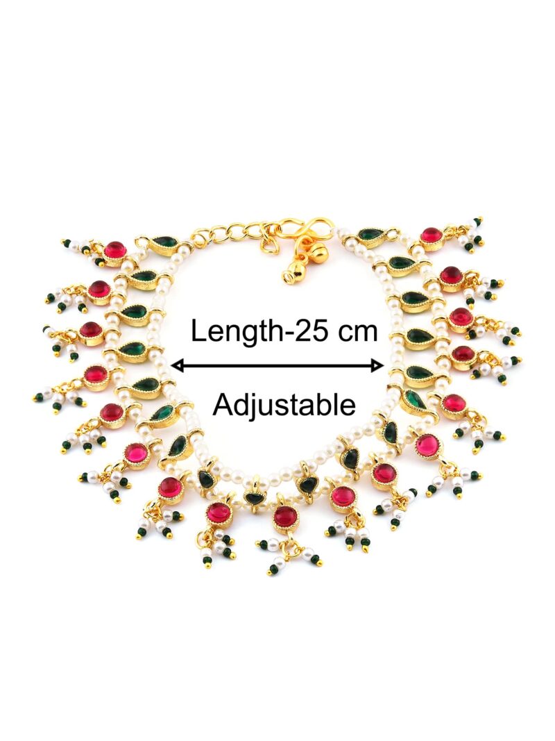 ZAVERI PEARLS Green & Pink Traditional Kundan Payal For Women (2 Anklets)-ZPFK11059 - Image 5