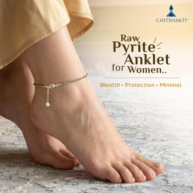 Chitshakti Original Certified Pyrite Anklet - 2mm | Raw Natural Pyrite Stone Payal for Wealth, Luck & Protection | Money Magnet Crystal Anklet | Spiritual Healing Jewellery Gift for Women (Pack of 1) - Image 2