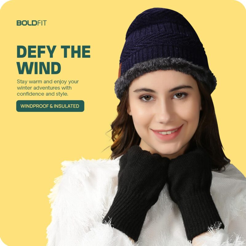 Boldfit Woolen Winter Cap for Women & Men in Winter for Thermal Wear Stylish Soft Caps for Boys & Girls for Warm Wear Head hat Garam Topaa cap's Breathable Lightweight Windproof with hand gloves - Image 5