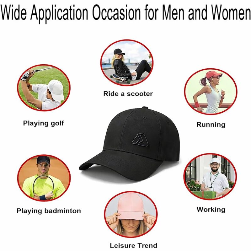 Aprodo Adjustable Cap for Men & Women | Lightweight Breathable Unisex Hat for Sun Protection | Ideal Headwear for Workout, Travel, Outdoor Activities & Sports | One Size Fits for All (Black) - Image 5