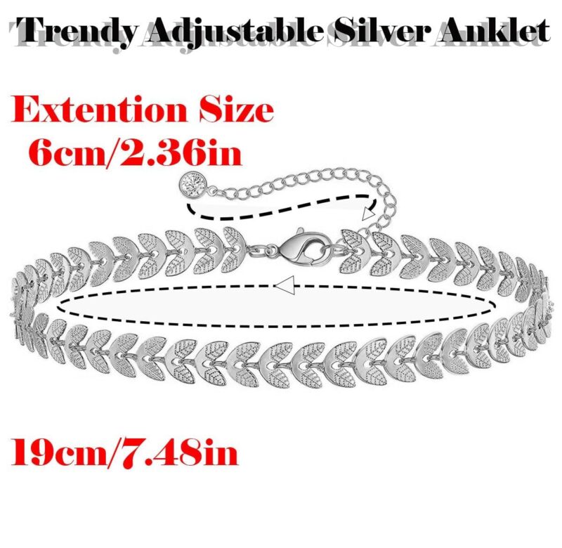 VAMA FASHIONS Adjustable 18K Silver Plated Anklet Leg Chain Toes Foot Ankle Heel Anklets Payal Single Chains For Girls Women (Leaf Anklet Payal) - Image 3