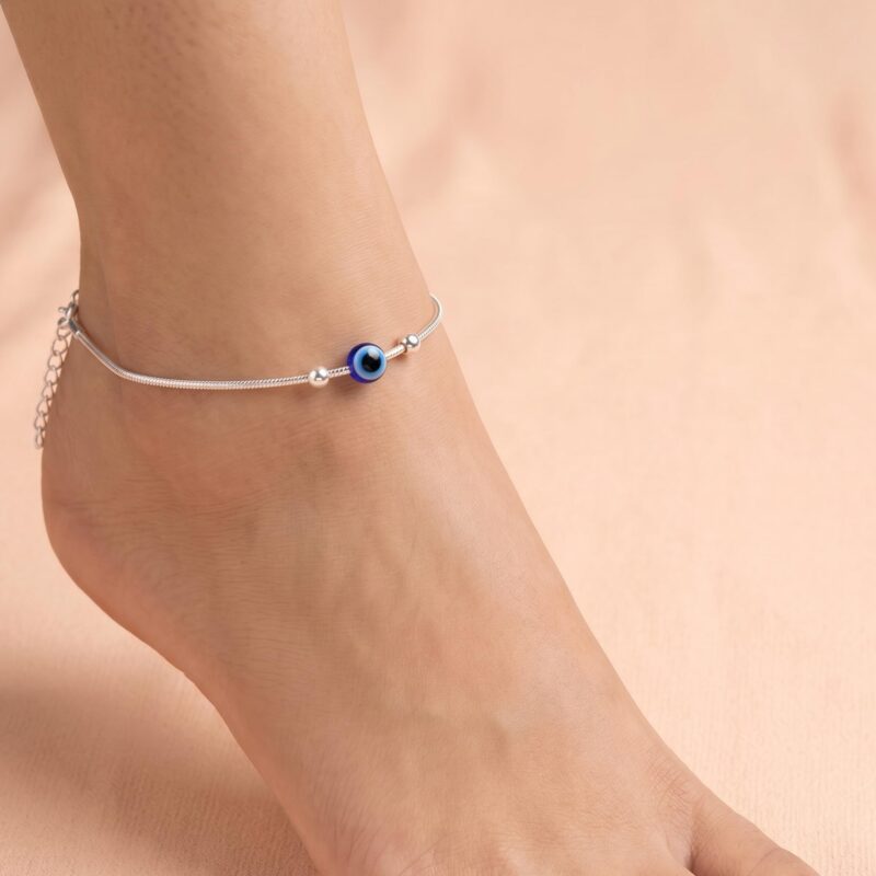 925siller Anklet for Women, Single | Pure 925 Silver Evil Eye Ball Payal | Charm Anklet for Party, Wedding, Office & Everyday Wear | Gift for Women & Girls - Image 2