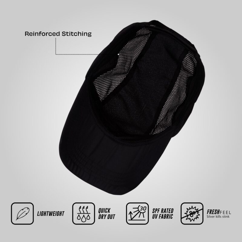 Nivia Aero Unisex Sports Cap, Lightweight Brick Dobby Weave Fabric, Built-in Vent Mesh Zones with Adjustable Strap for Outdoor Sports, Running, Training (Black) - Image 6
