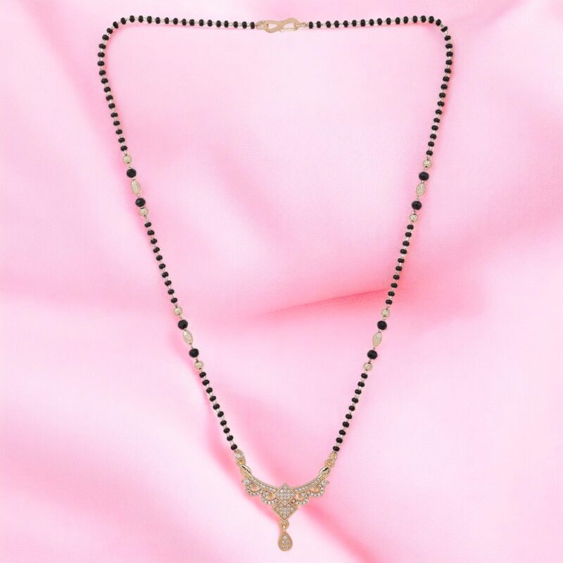 Nilu's Collection Rose Gold Plated Designer Mangalsutra | American Diamond Stone and Black Beads | for Girls and Women | Karwachauth | Any Function | Daily use, Office wear | Lightweight (Style 3) - Image 2
