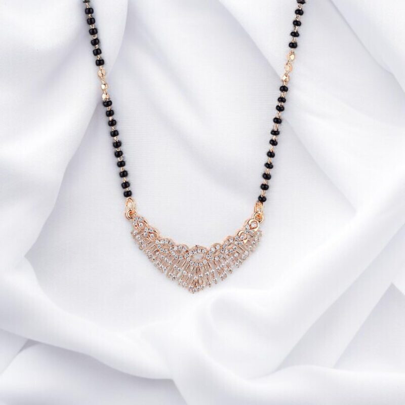 Nilu's Collection Rose Gold Plated American Diamond Mangalsutra with Black Beads For Women (Style 1) - Image 5