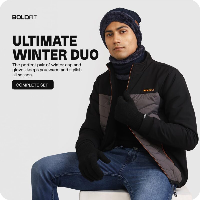 Boldfit Woolen Winter Cap for Women & Men in Winter for Thermal Wear Stylish Soft Caps for Boys & Girls for Warm Wear Head hat Garam Topaa cap's Breathable Lightweight Windproof with hand gloves - Image 2