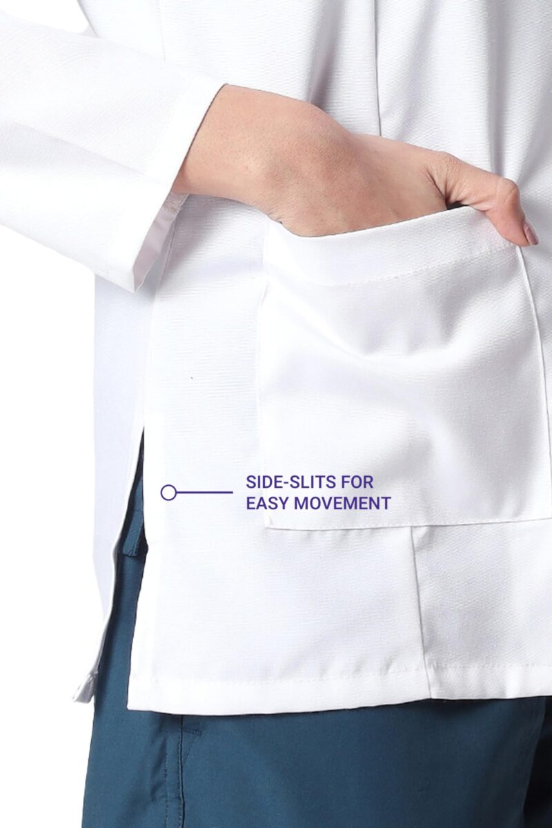 KNYA Women's Lab Coat | Poly Viscose Long Sleeves Short Medical Apron | 3 Pockets Apron Lab Coat | Uniform for Doctors | XXL, White - Image 4
