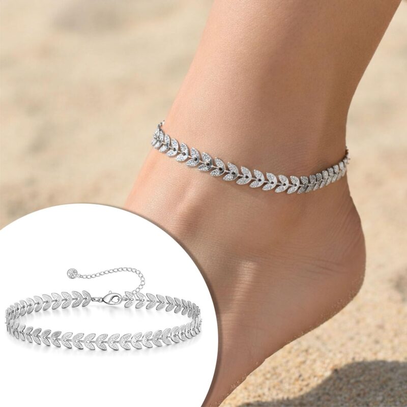 VAMA FASHIONS Adjustable 18K Silver Plated Anklet Leg Chain Toes Foot Ankle Heel Anklets Payal Single Chains For Girls Women (Leaf Anklet Payal) - Image 5