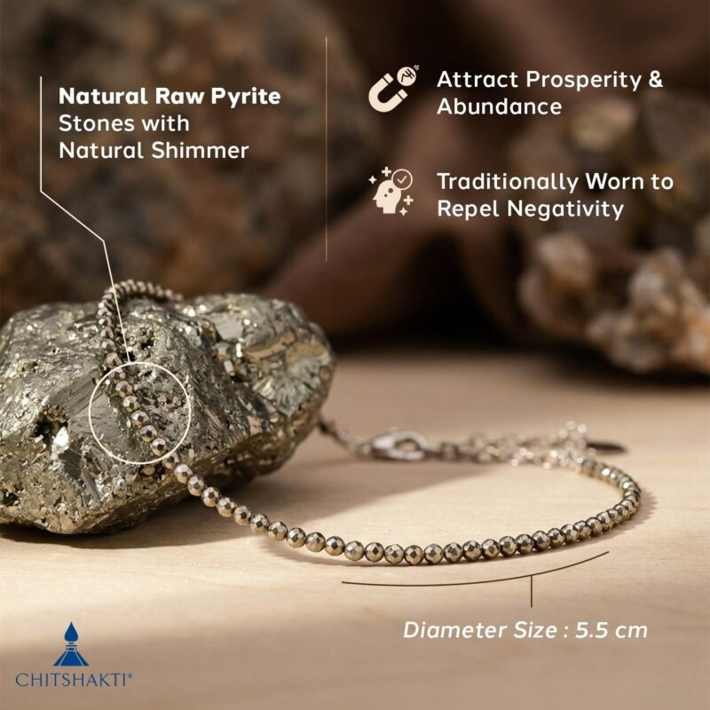 Chitshakti Original Certified Pyrite Anklet - 2mm | Raw Natural Pyrite Stone Payal for Wealth, Luck & Protection | Money Magnet Crystal Anklet | Spiritual Healing Jewellery Gift for Women (Pack of 1) - Image 3