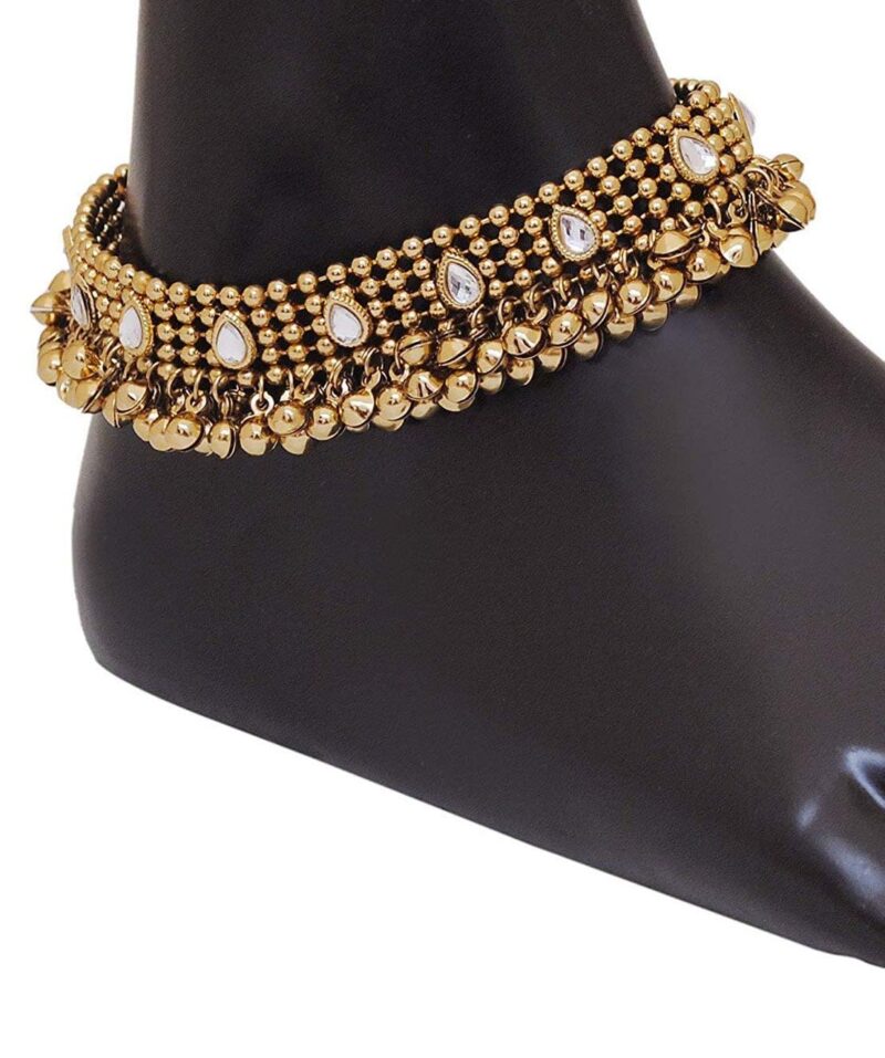 Shining Diva Traditional Jewellery Antique Gold Kundan Payal Anklets For Women and Girls (5634a) - Image 6