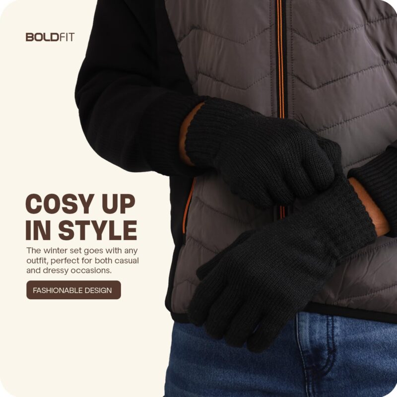 Boldfit Woolen Winter Cap for Women & Men in Winter for Thermal Wear Stylish Soft Caps for Boys & Girls for Warm Wear Head hat Garam Topaa cap's Breathable Lightweight Windproof with hand gloves - Image 4