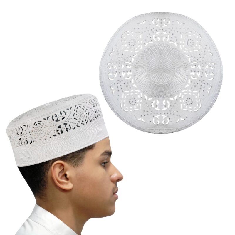 ZOAS Muslim Namaz Cap (Topi) for Men's for Islamic Prayer (Namaz) in Off-White Color with Little Stars with Shiny Look (Large)