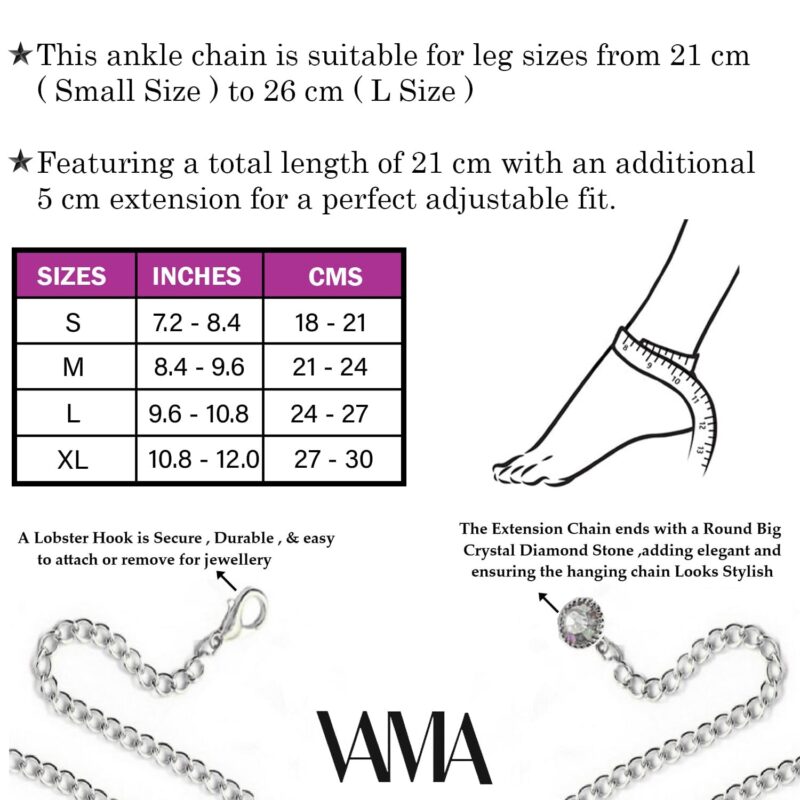 VAMA FASHIONS Adjustable 18K Silver Plated Anklet Leg Chain Toes Foot Ankle Heel Anklets Payal Single Chains For Girls Women (Leaf Anklet Payal) - Image 7