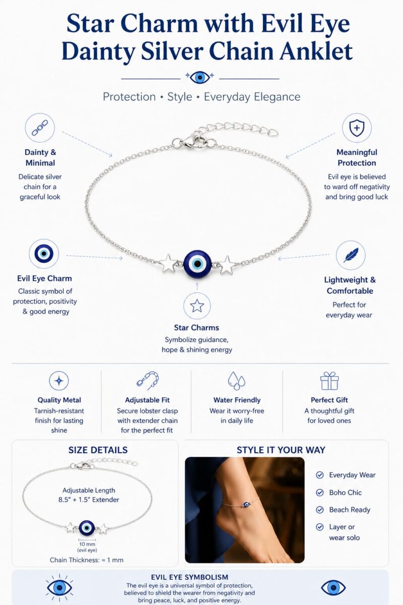 High Trendz Evil Eye Anklet for Women & Girls | Silver Plated Nazar Charm Anklet | Adjustable Minimal Foot Jewellery | Gift for Birthday, Rakhi, Valentine (Silver- 4) - Image 2