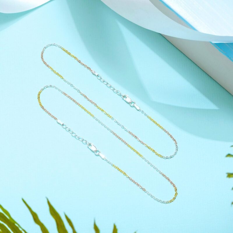 ZAVYA 925 Silver Trendy Triple Tone Cable Chain Anklet, Pair | Gift for her, Gifts for Women & Girls | With Certificate of Authenticity and 925 Stamp - Image 3