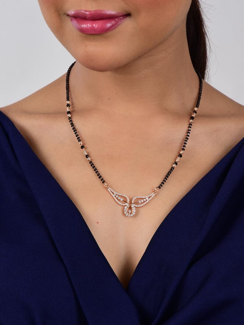 Nilu's Collection Rose Gold Plated Mangalsutra With Black Bead Chain For Women (Style 4) - Image 6