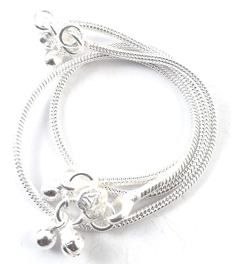 CUTE GOLD Thin Size Brass & Silver Plated Stylish Anklets Kolusu Silver Ghungroo Payal for Women (White) (10.5) - Image 4