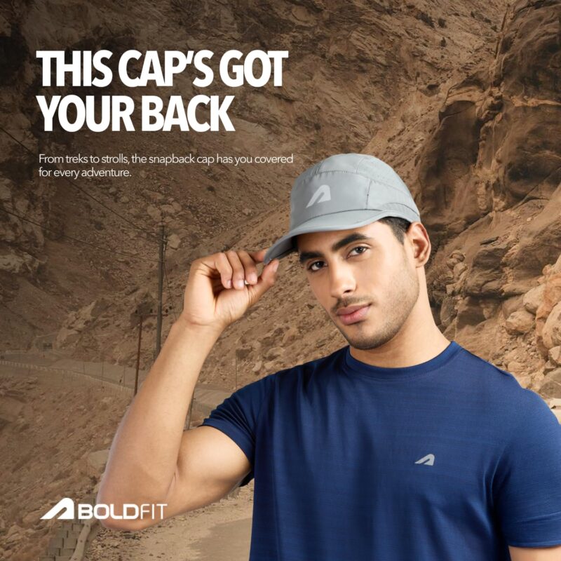 Boldfit Cap for Men Snapback Mens Cap Stylish Quick Dry Unisex Mens Caps for Women Sun Protection HeadCap for Boys Sports Headwear for Man Summer Caps for Men Baseball, Cricket - Gray - Image 5