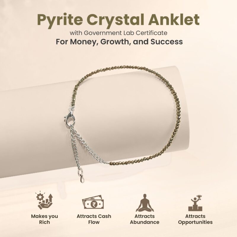 SOLAVA Raw Pyrite Anklet Original Certified | Pyrite Payal for Women | Natural Raw Stone Anklet | Original Crystal Payal for Money and Wealth - Image 2