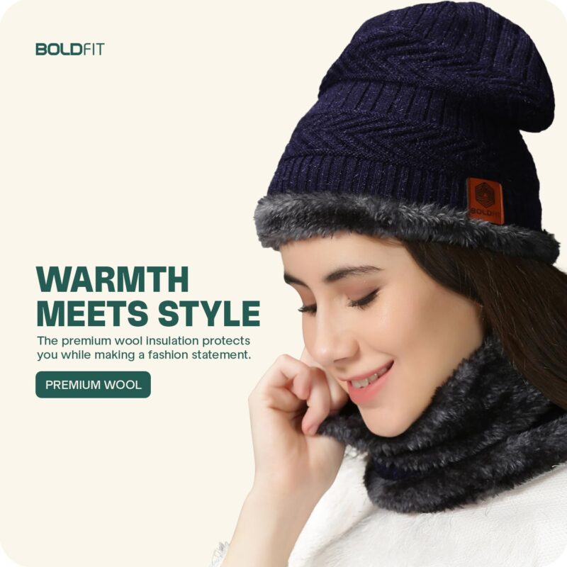 Boldfit Woolen Winter Cap for Women & Men in Winter for Thermal Wear Stylish Soft Caps for Boys & Girls for Warm Wear Head hat Garam Topaa cap's Breathable Lightweight Windproof with hand gloves - Image 3
