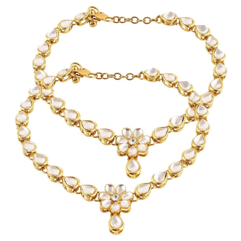 Shining Diva Fashion Gold Plated Traditional Jewellery Kundan Payal Anklets for Women & Girls (7955a)