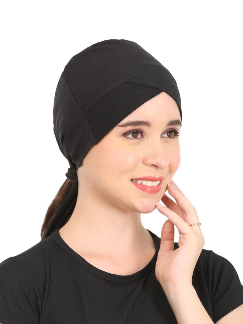 Pack of-2 Turban Design 1 layer Pure Cotton Muslim Women Under Hijab Cap (White & Black) - Image 7